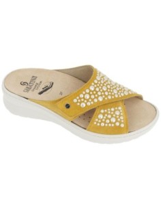 S3056P - Sabatini leather slipper with jewel applications, removable footbed - Camoscio Yellow